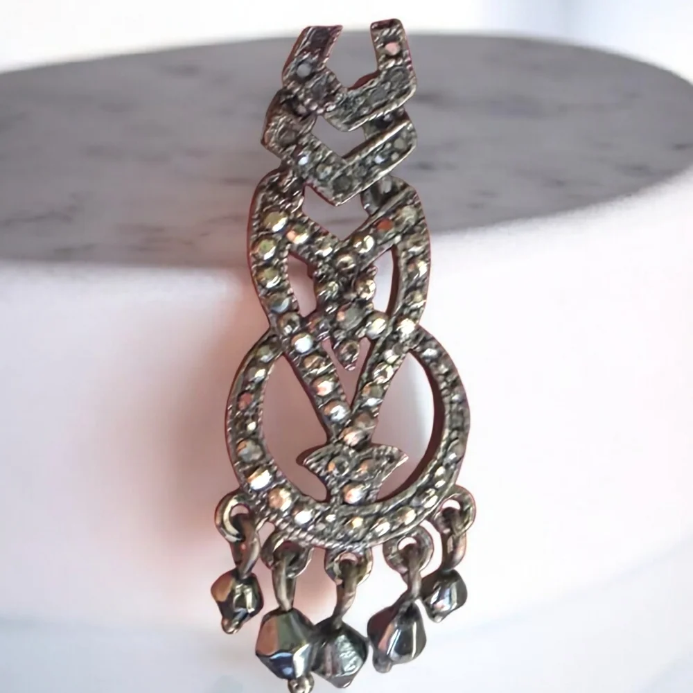 Vintage Monet Silver Tone Rhinestone Dangle Earrings